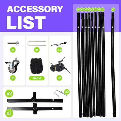Backstop Net System for Backyard – Heavy Duty Sports Barrier Net with Steel Posts, Movable/Socketed Ball Stop Net for Soccer, Baseball, Training - size: 30FT Wide, style: Movable-4 Inch Net