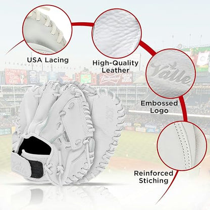 Valle Eagle KK 4-Finger Baseball Training Glove -Durable Leather Infield Flat Mitt for Right & Left Handed Men & Women - Ideal for Infielders & Players - Perfect for Fielding Drills & Practice, White