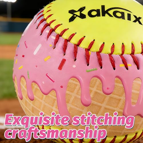 Fastpitch Balls Durable PVC Cover with PU Core, Ice Cream Drip Fastpitch Softball Great for Practice Training Games - Official Size and Weight