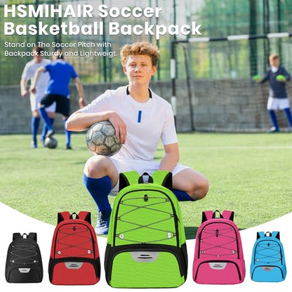 Hsmihair Youth Soccer Bag-Soccer Backpack&Backpack for Football Basketball,with Ball Compartment Separate Cleat Package - color: Green