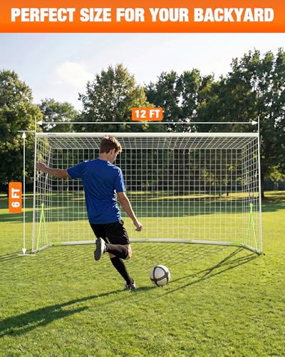 SPOYNAL 12x6 FT Soccer Goal for Backyard Training, Full-Size Portable Soccer Net with Heavy-Duty X Structure & Carry Bag, All-Weather Outdoor Soccer Goals for Teens and Adults