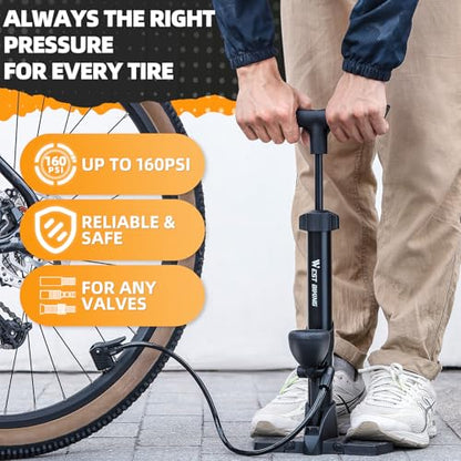 Bike Floor Pump, Bikes Pump with Gauge,Bicycle Air Pump with High Pressure 160 Psi, BikeTire Pump with Presta Schrader Valves，Portable Hand Pump Bike, Fits Road Bikes MTB E-Bike, Ball - color: Black