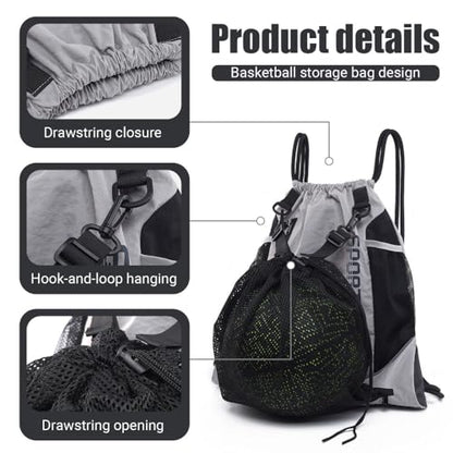 MiOYOOW Sports Drawstring Backpack, Waterproof Basketball Bag Large Gym Mesh Pockets for Outside Swimming Travel Beach