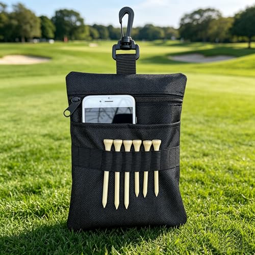 Golf Tee Pouch Bag, Zipper Golf Ball Bag, Accessory Pouch for Men - color: Black