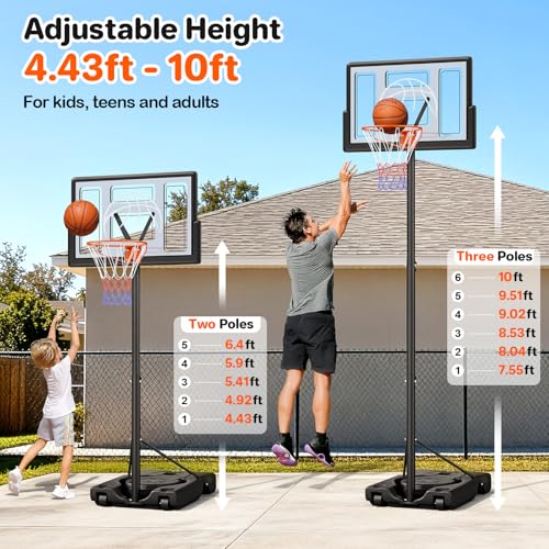 Yohood Basketball Hoop Outdoor 10ft Adjustable, Portable Basketball Hoop Goal System for Kids Youth and Adults in Backyard/Driveway/Indoor, 44 Inch Shatterproof Backboard and Larger Base - style: Gray
