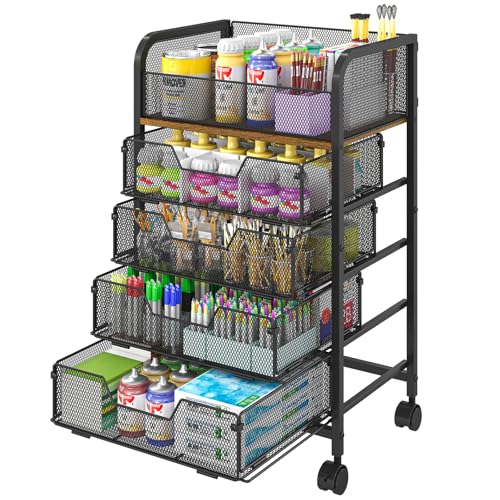 Yociyoga 5-Tier Craft Cart with Wheels-Rolling Storage Cart with Drawers,Rolling Utility Cart with DIY Divider,Art Supply Organizer Cart,Rolling Cart with Drawers,Craft Organizers and Storage,Black - color: Black：4 Tier Drawers