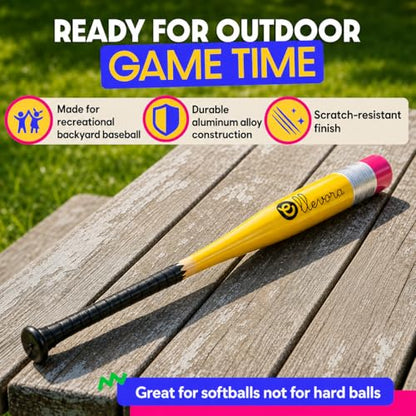 Pencil Bat - Novelty Backyard Baseball Games Gift - Youth Metal Baseball Bat - 2 5/8" Aluminum Barrel with Balanced Weight and Durable Finish - size: 29" 19oz