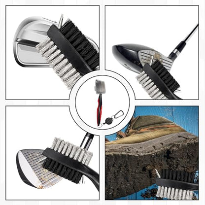 1pcs Golf Club Brush Groove Cleaner with Cover, Double-Sided Golf Cleaning Brush with Retractable Carabiner Clip for Golf Bag