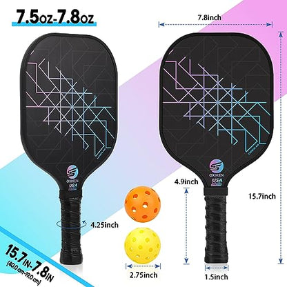 Pickleball Paddles Set of 4, USAPA Approved Carbon Fiber Pickle Ball Paddle (CHS), Polypropylene Honeycomb Core, Anti Slip Sweat Absorbing Grip, 4 Replacement Soft Grip, 6 Pickleball, Bag