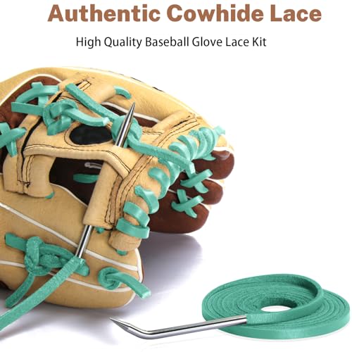 Softball Baseball Glove Lace, Mitt Lace Repair Kit Includes 2 Leather Laces and Lacing Needle for Catcher's Glove - color: Mint Green