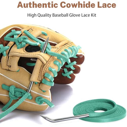 Softball Baseball Glove Lace, Mitt Lace Repair Kit Includes 2 Leather Laces and Lacing Needle for Catcher's Glove - color: Mint Green