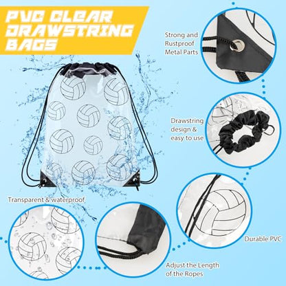Cholemy 12 Pcs Clear Volleyball Drawstring Bags, 17 x 13 Inch Transparent Sports Volleyball Gift Goodie Bags for Team, Waterproof String Backpacks for Players, Gym, Stadium, Travel - style: Volleyball Style