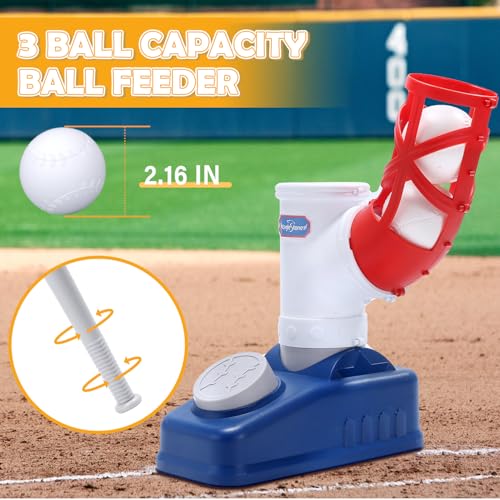 EagleStone Baseball Tee，T-Ball Set for Kids Ages 3-5, Toddler Baseball Set with Step-On Pitching Machine, Adjustable Batting Tee, Bat and 6 Balls - Perfect Outdoor Christmas Toys Gift for Boys - style: Pitching