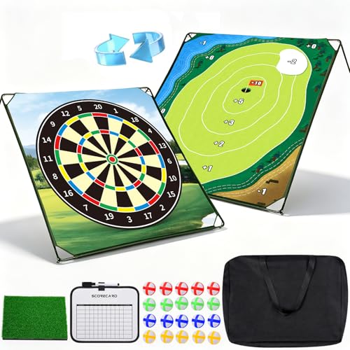 HOTWIND Golf Chipping Game Mat 71" x 71" 2-Sided Hook & Loop Sticky Golf Practice Pad with Stand Portable Indoor Outdoor Backyard Camping Golf Game Accessories for Family Adults Not Included