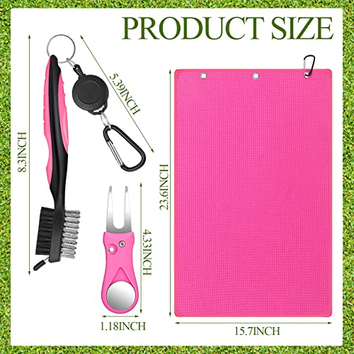 18 Pcs Pink Golf Accessories Kit Include Golf Ball Marker Balls Holder Club Groove Cleaner Brush Divot Repair Plastic Tees Towel with Clip Gift Set for Women