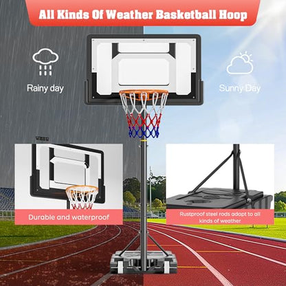 SogesHome Adjustable Height Basketball Hoop Stand 5.1ft-8.5ft, Portable Indoor & Outdoor Basketball Goal System for Teens & Adults with 33 Inch PC Backboard and Wheels in The Backyard, Driveway