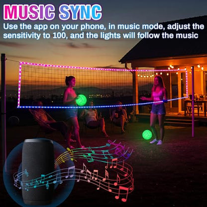WinnerWhy LED Professional Volleyball Net and Glow in the Dark Volleyball Set 31.2x3.3ft Portable Light up Net with Size 5 Light-Up Volleyballs Remote Control Steel Cable for Beach Swimming Pool Game
