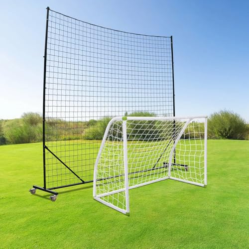 Backstop Net System for Backyard – Heavy Duty Sports Barrier Net with Steel Posts, Movable/Socketed Ball Stop Net for Soccer, Baseball, Training - size: 10FT Wide, style: Movable-4 Inch Net