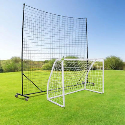 Backstop Net System for Backyard – Heavy Duty Sports Barrier Net with Steel Posts, Movable/Socketed Ball Stop Net for Soccer, Baseball, Training - size: 10FT Wide, style: Movable-4 Inch Net