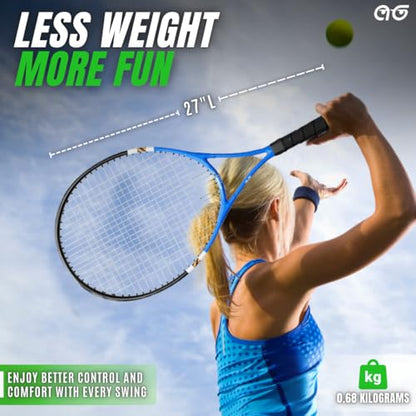 Teen Tennis Racket Set-27 Inch Tennis Rackets for Beginners and Youth Players-Lightweight Racquets with Carry Bag, Grip Tape, and Ball Offer-Ideal for Boys & Girls Ages 12+
