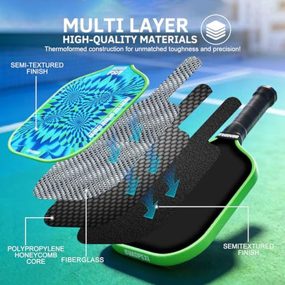 Pickleball Paddles - USAPA Approved Fiberglass Surface, Polypropylene Honeycomb Core - 8.5oz Lightweight Pickleball Paddle with Sweat-Absorbing Cushioned Grip, Cosmic Purple Design
