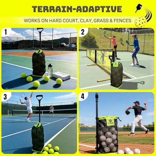 Lightweight Tennis Ball Hopper – Holds 50+ Tennis Balls or 40+ Pickleballs | Durable Steel Frame | Portable Adjustable Ball Picker for Hard Court, Clay, Grass
