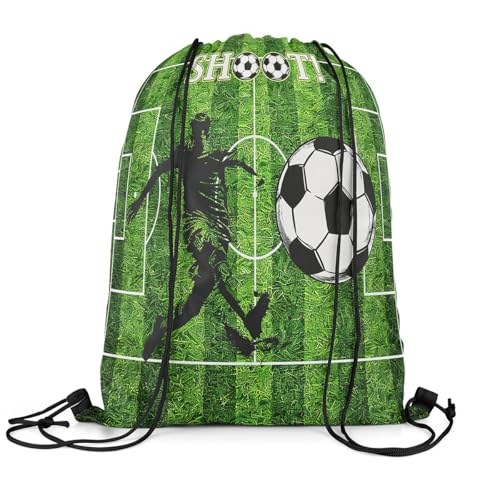 Football Game Drawstring Bag,American Ball Sports Drawstring Backpack,Football Field Draw String Bag Gym Packs Large Capacity - color: Green White