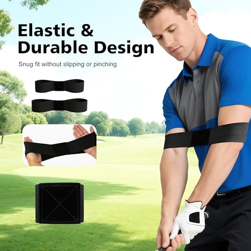 2 Pack Golf Swing Training Aid Swing Correcting Arm Band for Muscle Memory & Body Connection – Golf Trainer for Beginners, Left/Right-Handed Players (Black)