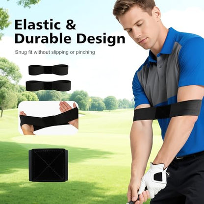 2 Pack Golf Swing Training Aid Swing Correcting Arm Band for Muscle Memory & Body Connection – Golf Trainer for Beginners, Left/Right-Handed Players (Black)