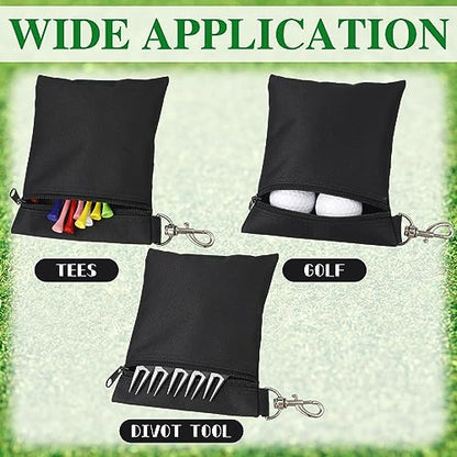 Shappy 3 Pcs Golf Tee Bag 6.7 x 5.5 Inch Golf Ball Bag Pouch Utility Tee Holder with Zipper Metal Lobster Claw Clip Valuables Gift Accessory Pouch for Men Women