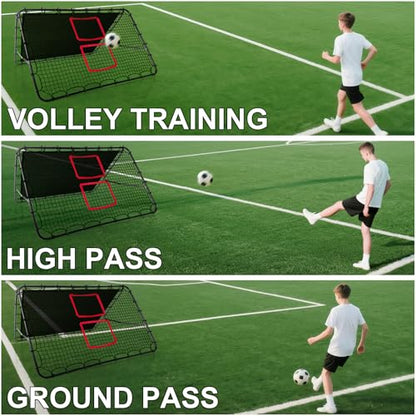Adjustable Soccer Rebound Net | Double-Angle Soccer Trainer with Steel Frame | Portable Folding Rebounder for Passing & Shooting Practice | Outdoor Sports Equipment for Youth & Adult - size: 6×4FT