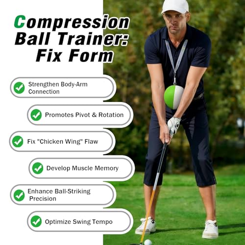 Compression Golf Swing Trainer Ball – Master Forearm Connection & Impact Position | Fix Chicken Wing Slicing & Scooping | Enhance Tempo, Lag & Pure Ball Striking | Soft Memory Foam Golf Training Tool