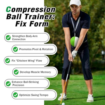 Compression Golf Swing Trainer Ball – Master Forearm Connection & Impact Position | Fix Chicken Wing Slicing & Scooping | Enhance Tempo, Lag & Pure Ball Striking | Soft Memory Foam Golf Training Tool