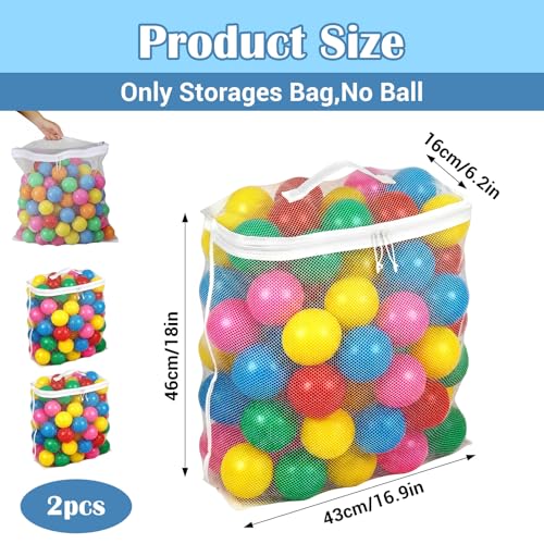 Molain 2 PCS Ball Pit Balls Bag, Mesh Ball Bag for Storage Pool Ball 16.5 x 8.3 x14.6 Inches Durable Nylon Zipper Bag Foldable Organizer for Playpen Home Travel (Only Storages Bag,No Ball)