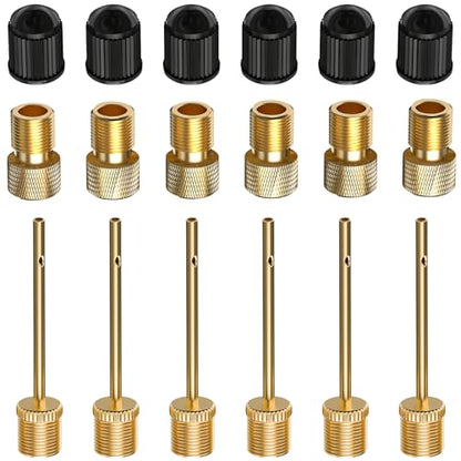 6 Pack Presta to Schrader Valve Adapter Kit, Convert Tire Valve for Bike, eBIke, Scooter - with 6 Tire Valve Stem Caps + 6 Ball Needles - Inflate Effortlessly with Air Compressor or Standard Pump