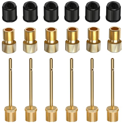 6 Pack Presta to Schrader Valve Adapter Kit, Convert Tire Valve for Bike, eBIke, Scooter - with 6 Tire Valve Stem Caps + 6 Ball Needles - Inflate Effortlessly with Air Compressor or Standard Pump