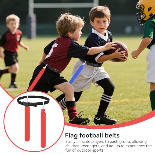Flag Football Belts, 5 Player Adjustable Flag Football Set with Buckle Easy Tear Away Belt for Sport Team Training - color: Red