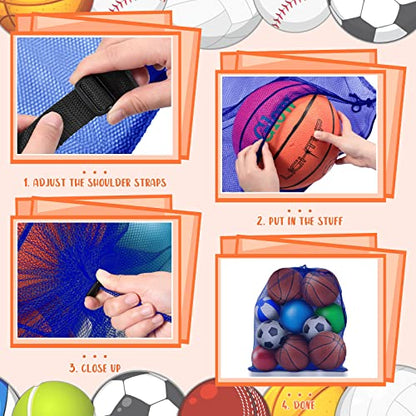 Woanger 3 Pcs Thickened Extra Large Sports Ball Bag Mesh Soccer Net Ball Bag Drawstring Bags Team Work for Holding Basketball, Volleyball, Baseball with Shoulder Strap, 35.4 x 27.5 Inch - color: Royal Blue