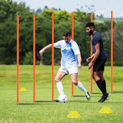 Haootadiy Soccer Agility Training Poles Equipment |Adjustable Soccer Equipment for Training Includes 6 Flexible Agility Poles - color: Orange Pole