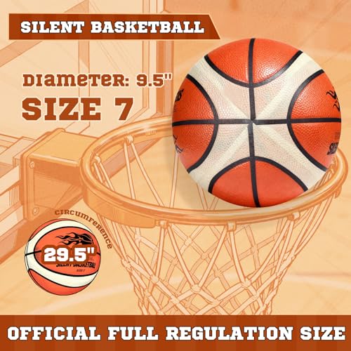 Silent Basketball with Cover Size 7 High Bounce Indoor Airless Foam Ball for Quiet Traning Basketball Soundless for Dribbling,Youth Gift for Teen Boys
