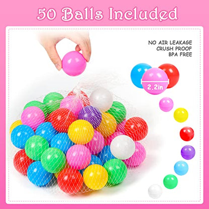 DISHIO Ball Pits with 50 Balls, Pop up Tents for Kids with Star Lights, Ball Pit for Toddlers, Princess Tent Toy for 1,2,3 yrs Birthday Gifts for Girls, Easy to Assemble and Store (50 Balls Included) - style: Tent with 50 balls/lights