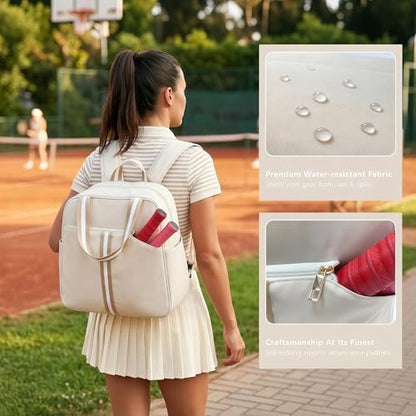 Pickleball Bag for Women Men, Large Pickleball Backpack with Shoe Compartment, Pickle Ball Bag with Paddle Cover Pocket Holds 2 Paddles - color: Ivory