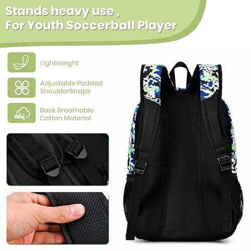 Hsmihair Youth Soccer Bag-Soccer Backpack&Backpack for Football Basketball,with Ball Compartment Separate Cleat Package - color: GreenCamo