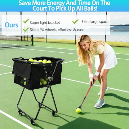 Foldable Tennis Ball Hopper, Holds 170 Balls, Large Capacity Tennis Ball Hopper with Wheels for Baseball Softball Pickleball Training