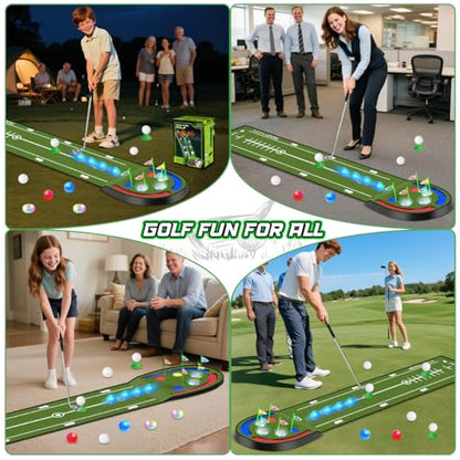 TERRAMUS Upgraded Golf Putting Mat for Kids, 7.8 Ft Putting Green with LED Light up Holes, Glowing Balls, 2 Clubs, Toy Golf Game Set, Golfing Mats Indoor Outdoor, Sport Golf Gift for Kids Teens Family