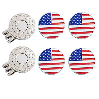 Golf Ball Markers with Hat Clips Value Sets for Men Women Golfer, Removable Attaches Easily to Golf Cap Premium Gifts - color: Flag