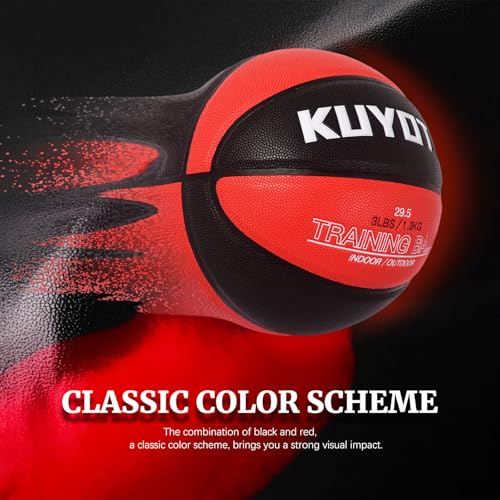 KUYOTQ 3LBS/3.3LBS/2.2LBS Weighted Heavy Training Basketball 29.5/28.5" in and Outdoor Improving Handling Dribbling Passing Rebounding Skill Composite Size 7/6 Weighted Training Basketball Equipment - color: Black+Red, size: Size 7 Adult - 29.5"-3LBS