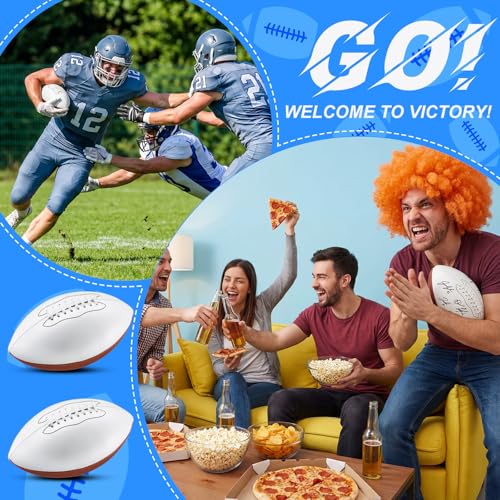 Halloscume 11.02in Blank Autograph Football Size 9 White Football with 1 Brown and 3 White Panels for Signature Autographs Customized Trophy Rugby Game Wedding Garter Toss