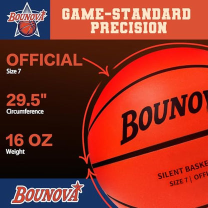 BOUNOVA Silent Basketball | Real Feel Powerful Bounce | Elegant Gift Box Packaging | Pro-Grade PU Foam Indoor Basketballs for Quiet Dribbling & Training - size: Size 7