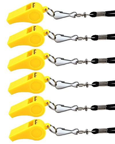 yueton Plastic Coach Whistles with Lanyard, Pack of 6 - color: Yellow